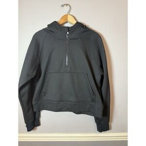 Laslulu Women Heavyweight Fleece Cropped Half Zip Hoodie Black Large‎